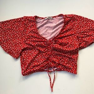 Red cinch short sleeve top